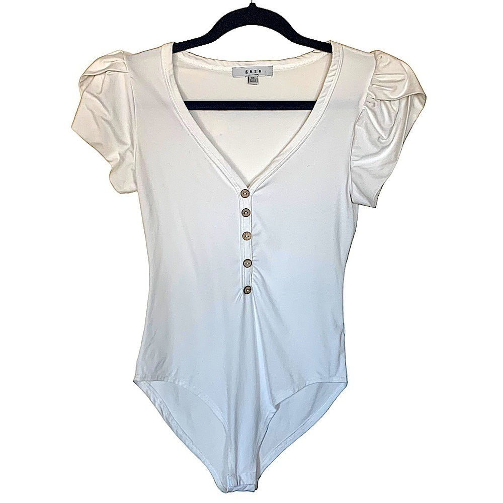 GAZE Off White Statement Sleeve Super Soft Bodysuit Size XS